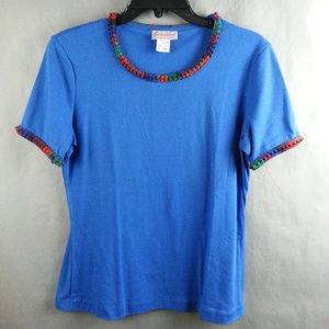 Vintage 1980s Sanibel Sport Blue Top Rainbow Small